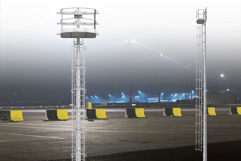 24 m mast with 1.6 m walkway, caged ladder and 3 crossarms