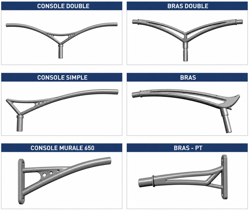 Consoles et crosses en aluminium