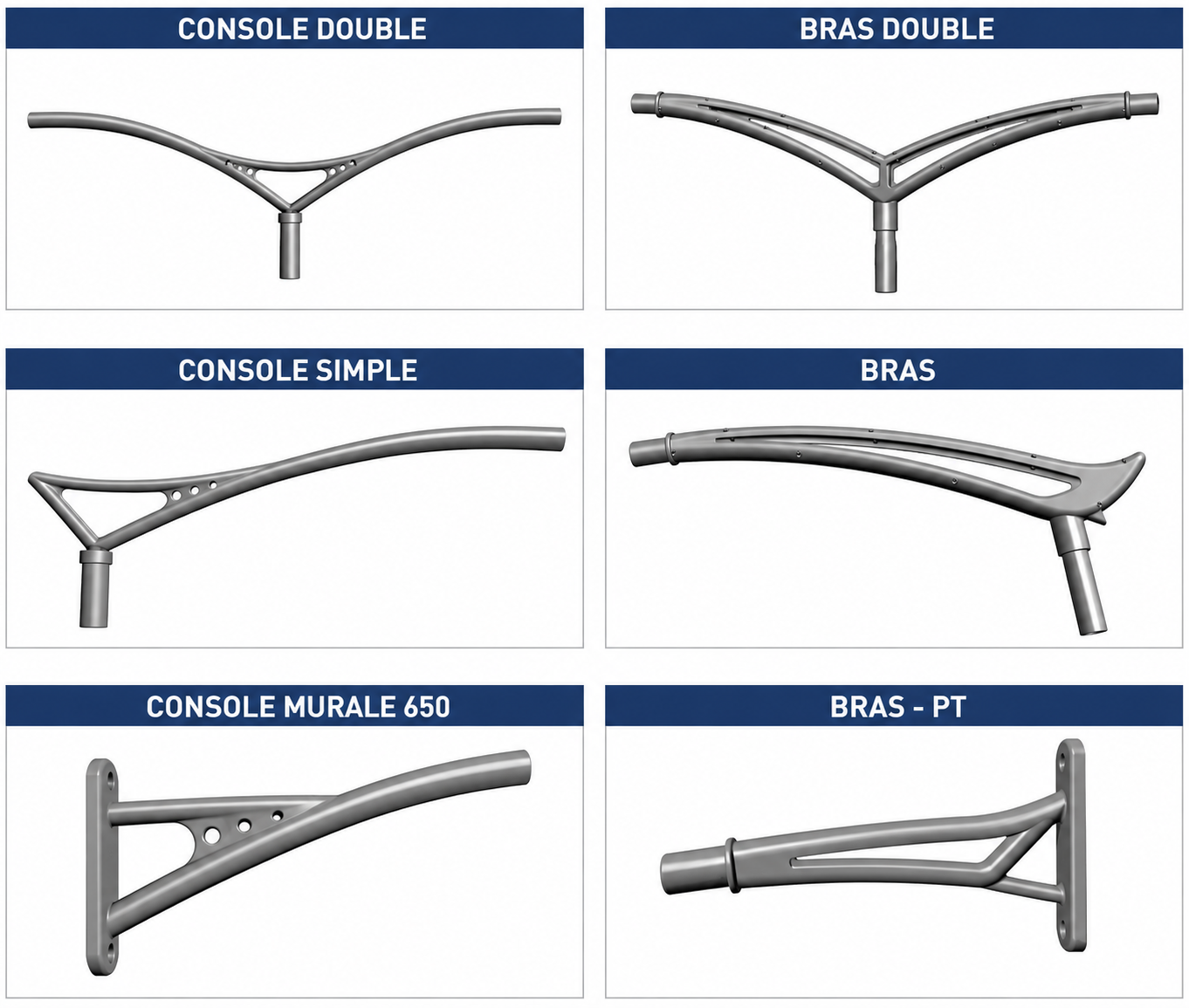Consoles et crosses en aluminium